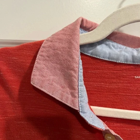 Saks Fifth Avenue Men’s Polo Style Shirt Size XL Red & Pink ❤️🩵 - Picture 5 of 8